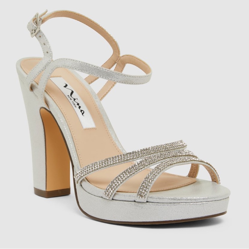 Nina grey platform rhinestones sandals size size 9.5